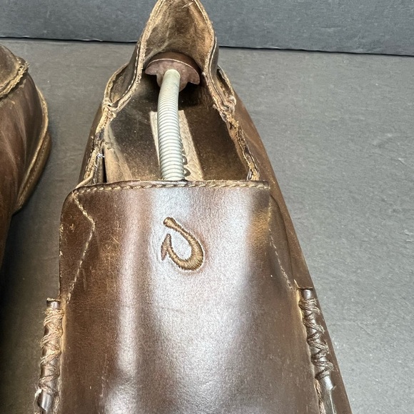 OluKai Dark Brown Leather Slip-Ons Mens Size 11 - Picture 8 of 10